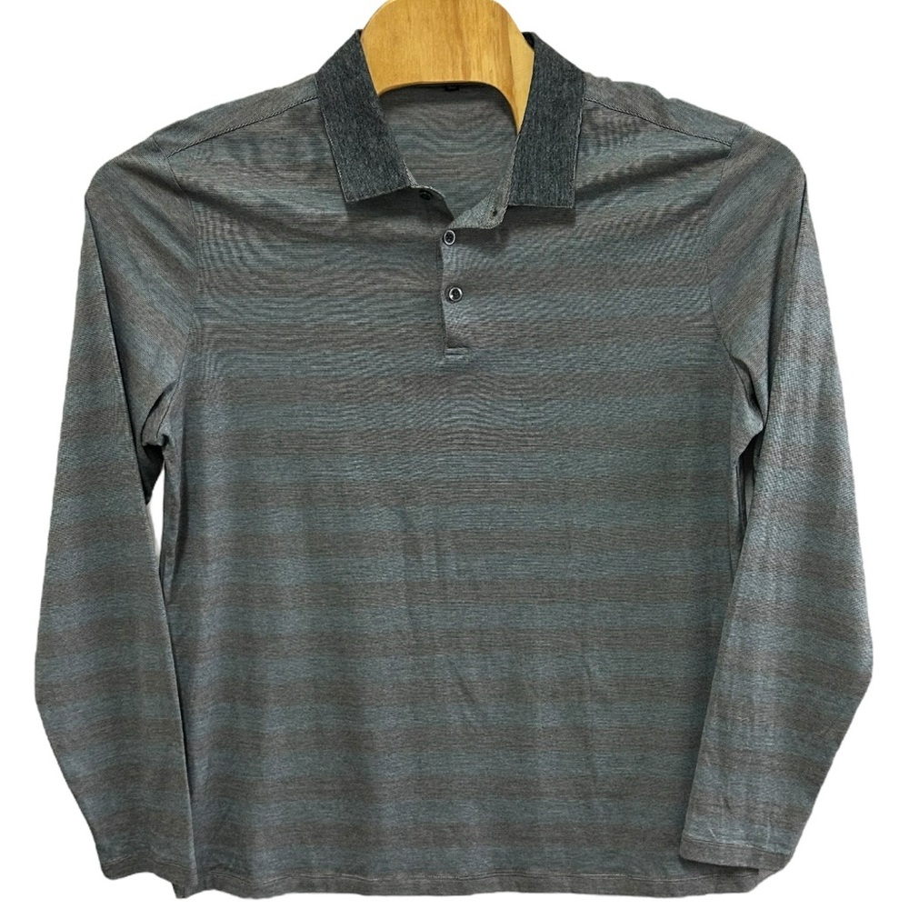 Robert Barakett Men’s‎ Striped Pima Cotton Long Sleeve Polo Shirt   Sz XL